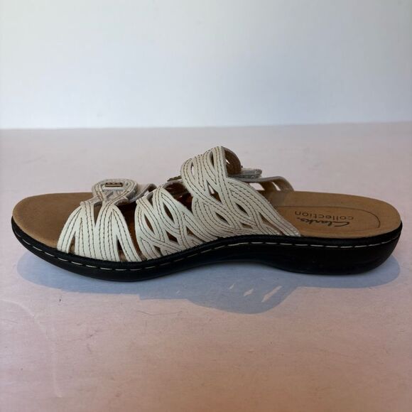 Clarks Collection Women's Cream Sandals with Woven Straps Slip On Size 8M - Picture 3 of 9